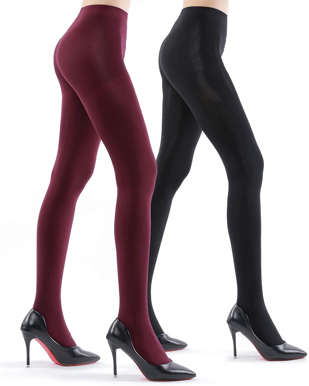 2 Pairs Ultra Opaque Tights for Women 80D Microfiber Control Top