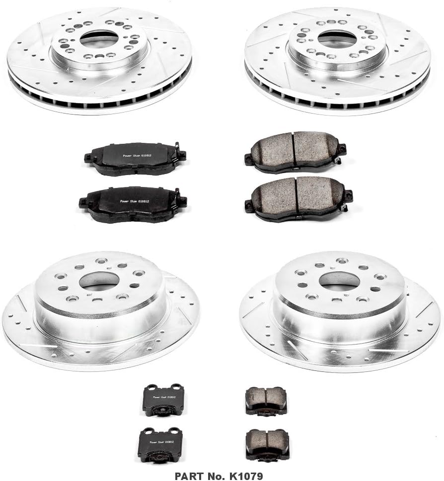 TOP оƒƒERS Power Stop K1079 Front and Rear Z23 Carbon Fiber Brake Pads with Drilled & Slotted Brake Rotors Kit