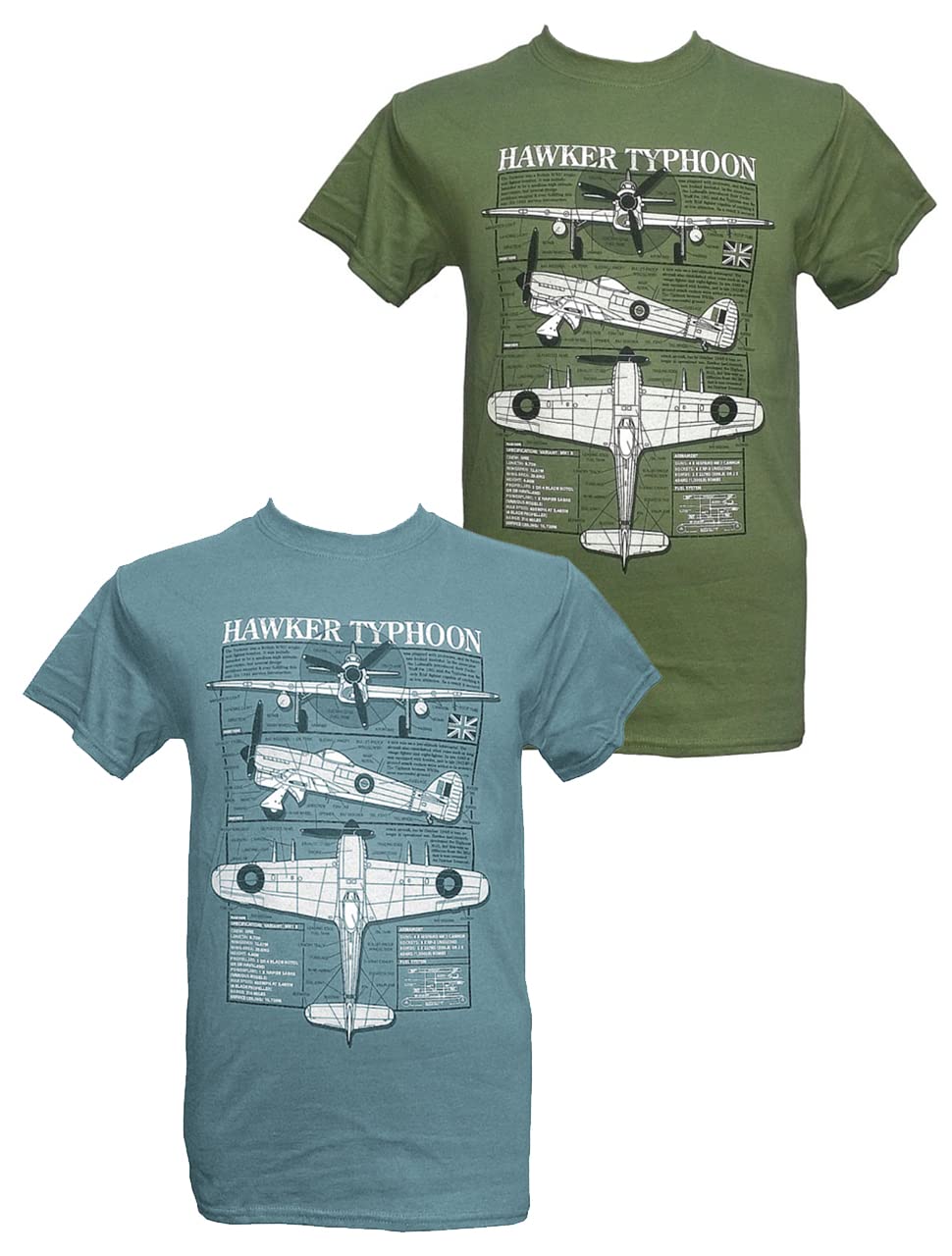 The Wooden Model Company Ltd Men's Blue Hawker Typhoon Tiffy Raf Ww11fighter Bomber Aircraft Military T Shirt Print Design