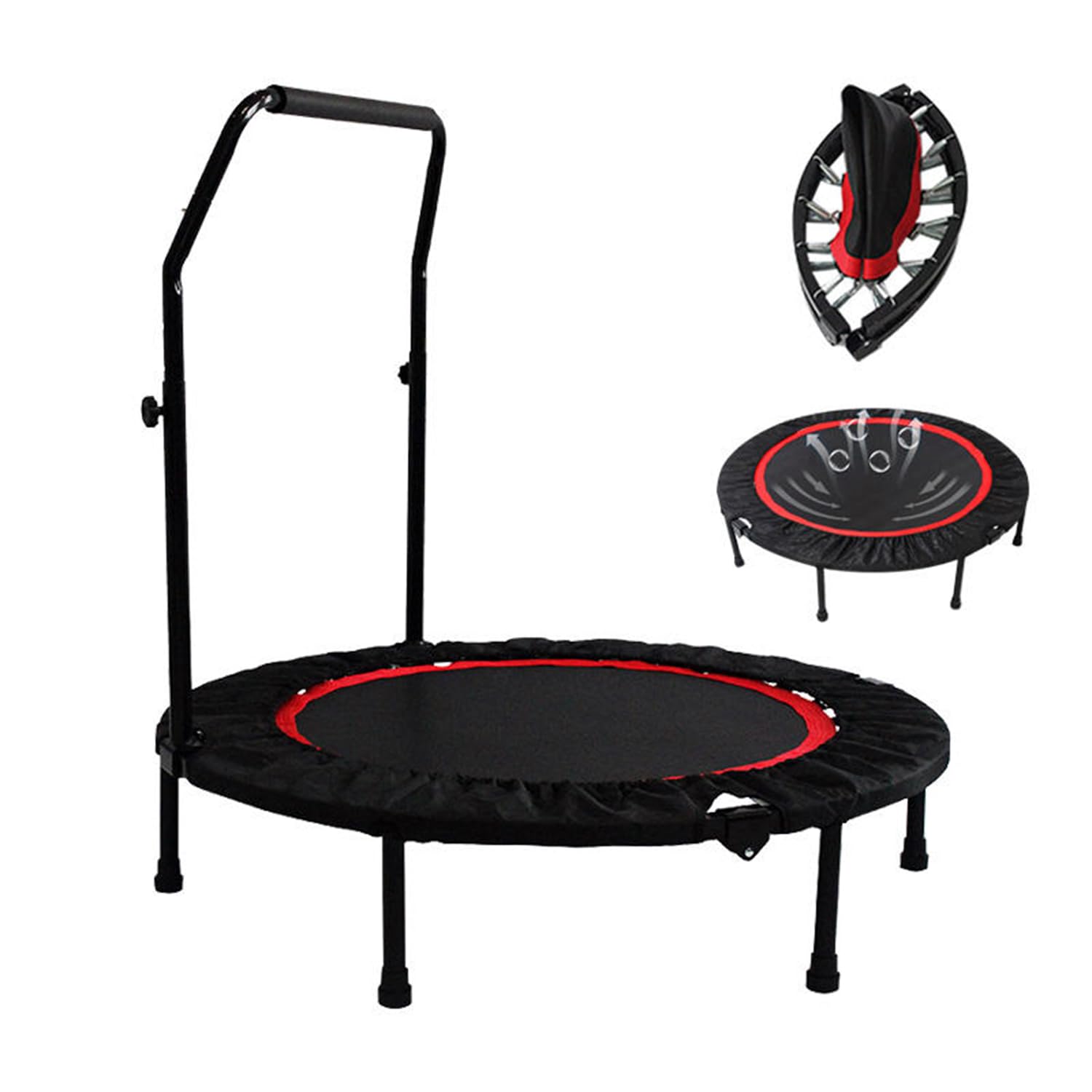 HIKKY 40" Foldable Fitness Trampolines, Rebound Recreational Exercise Trampoline, Jump Trampoline with Adjustable Foam Handle, Stable & Quiet Exercise Rebounder for Kids and Adults Indoor&Outdoor