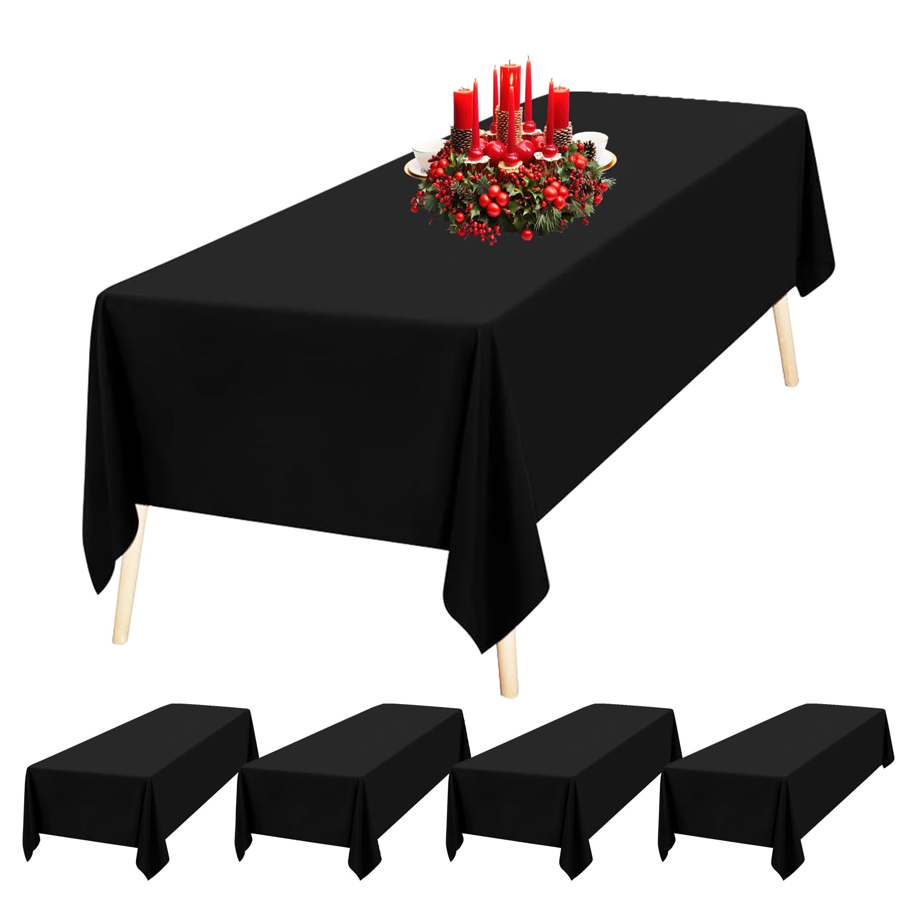 Trimming Shop Mantel Rectangular de poliéster Negro, 90 x 156 Pulgadas, Mantel de Lino, Mantel de Tela, 5 Piezas