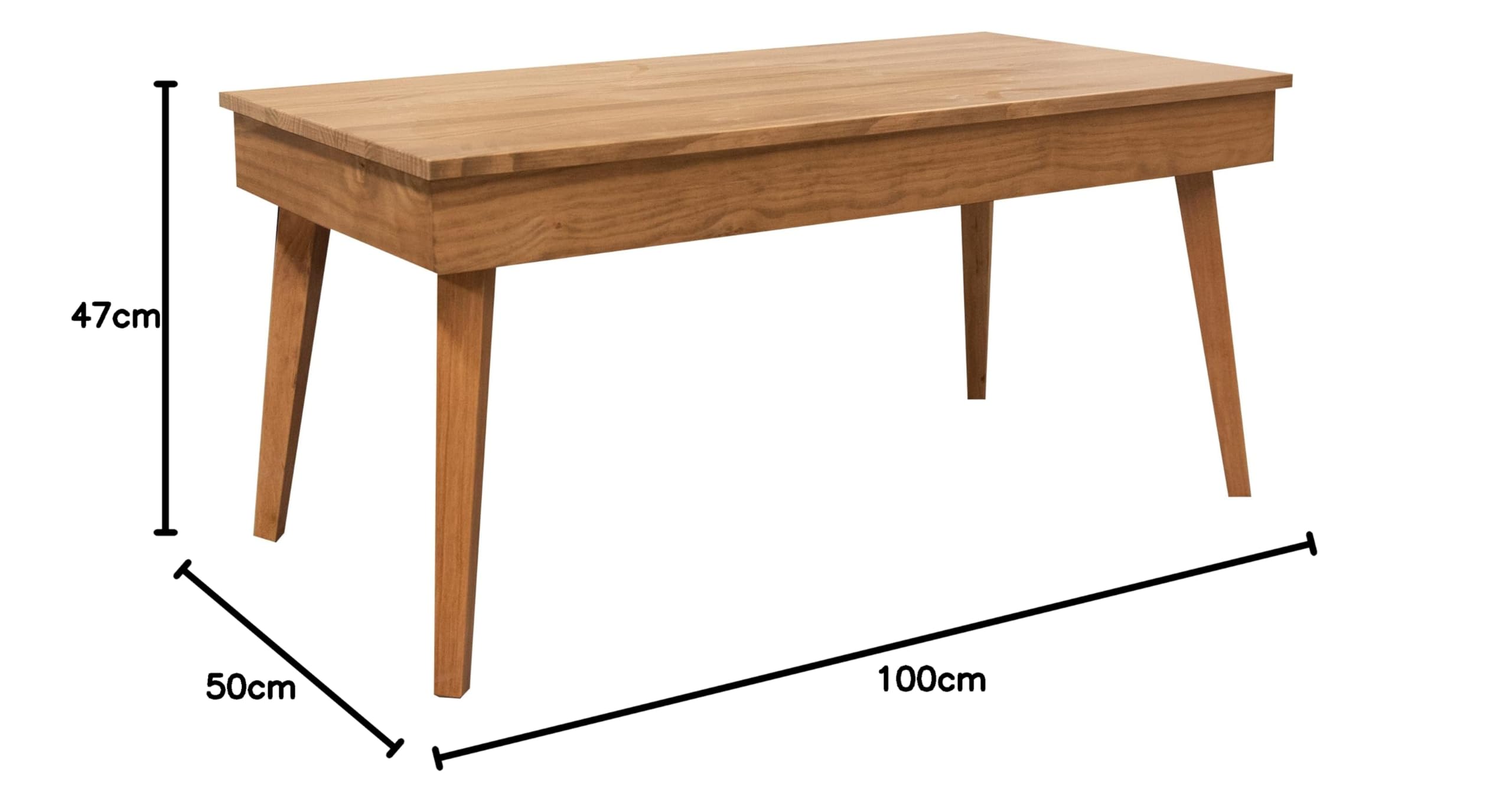 LoMasCasa - Mesa de Centro Elevable con Cajón Modelo Karol de Estilo Vintage con Acabado Madera Fabricada en Madera Natural Maciza de Pino con Medidas: 100 x 50 x 47 cm