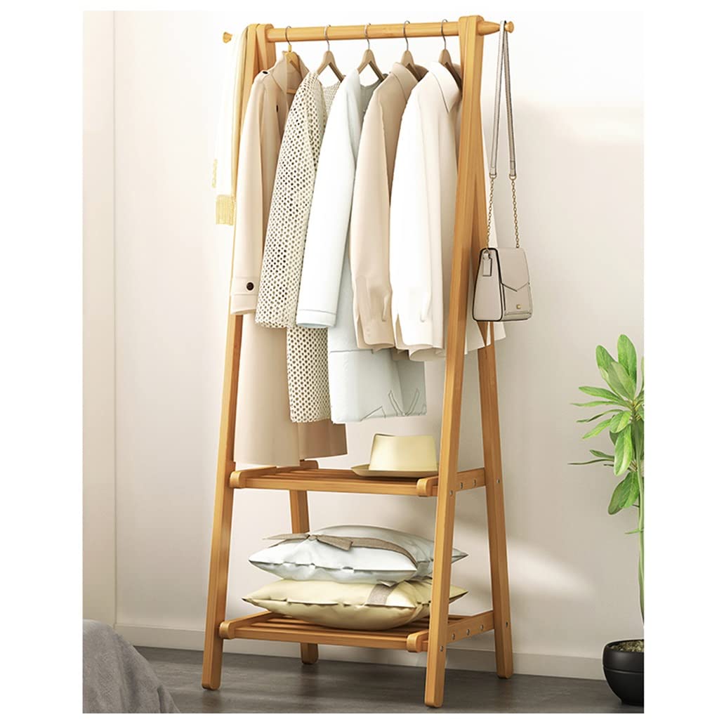 GDMDPTE Bamboo Shoe Bench with Coat Rack – 2 Tier Clothing Stand with Hooks for Bedroom and Entryway Versatile Clothes Solution