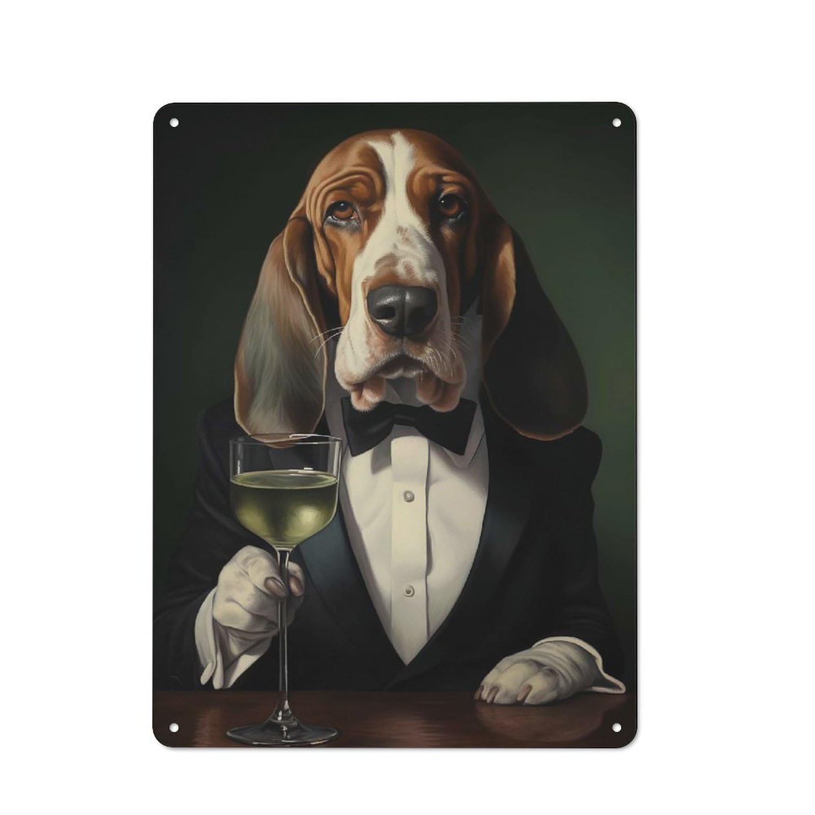 Junmoney Basset Hound In Tuxedo Garage Style Decorative Metal Plaque 40X30cm, Garage Wall Decor For Workshop, Basement, Shed Or Games Room