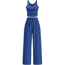 CFLONGE Summer Two Piece Sets for Women Casual Lounge Sets Tank Tops Wide Leg Pants Matching Set Travel Outfits Tracksuits
