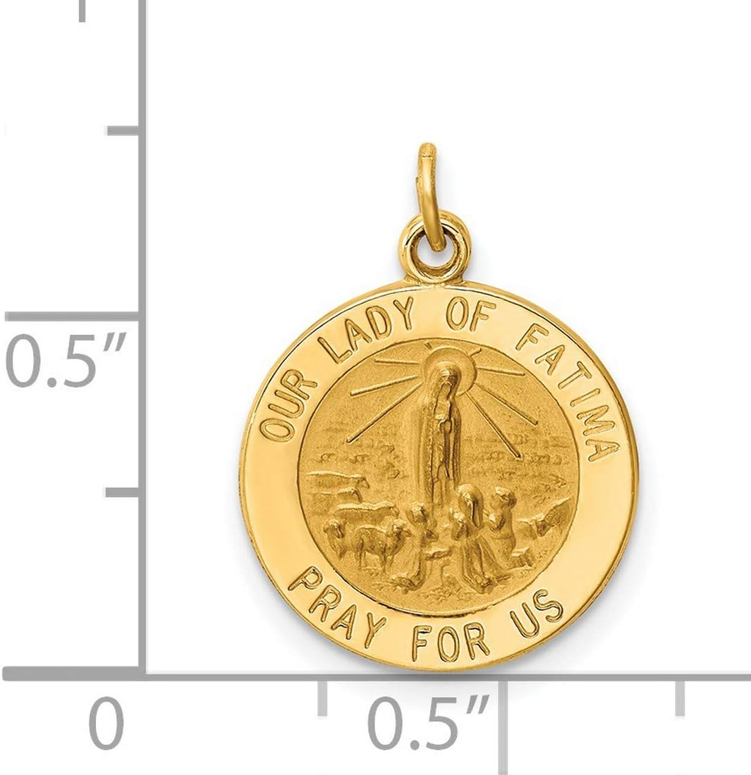 Our Lady of Fatima Pray For Us Words Round Medal Pendant in Real 14k Yellow Gold - Image 3