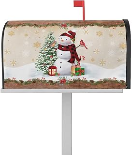 Mailbox Cover Magnetic Christmas Tree Snowman Cardinal Snowflake Berry Mailbox Covers Standard Size 21x18in,Mailbox Covers Wrap Post Letter Box Cover for Garden Yard Outdoor Winter Snow Retro Plank