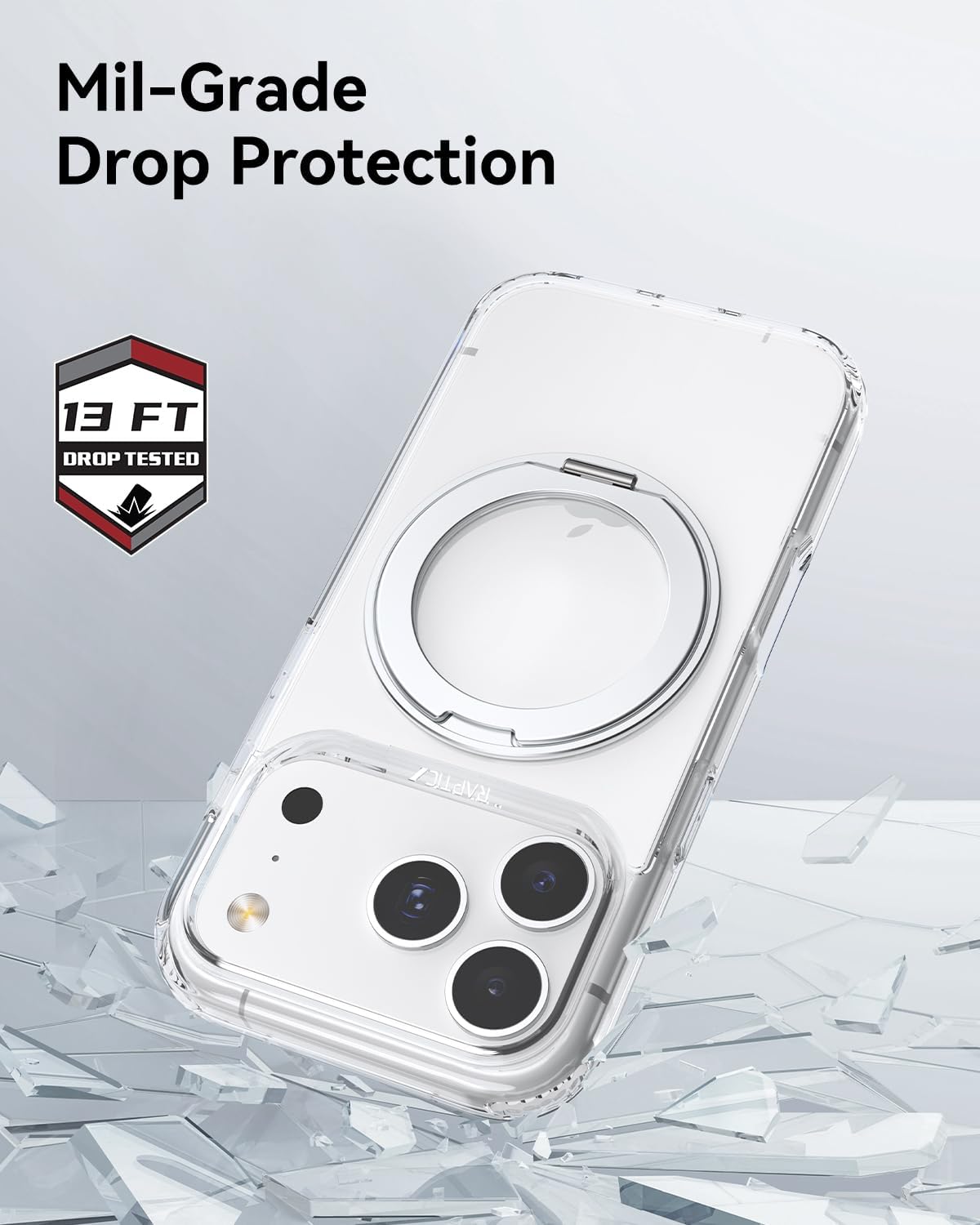 RAPTIC 2025 Stand Case for Phone 17 Pro Max, Compatible with Magnetic, [Military Grade Drop Protection][Built in Kickstand], Shockproof Protective Anti-Fingerprint Slim Thin Clear Case
