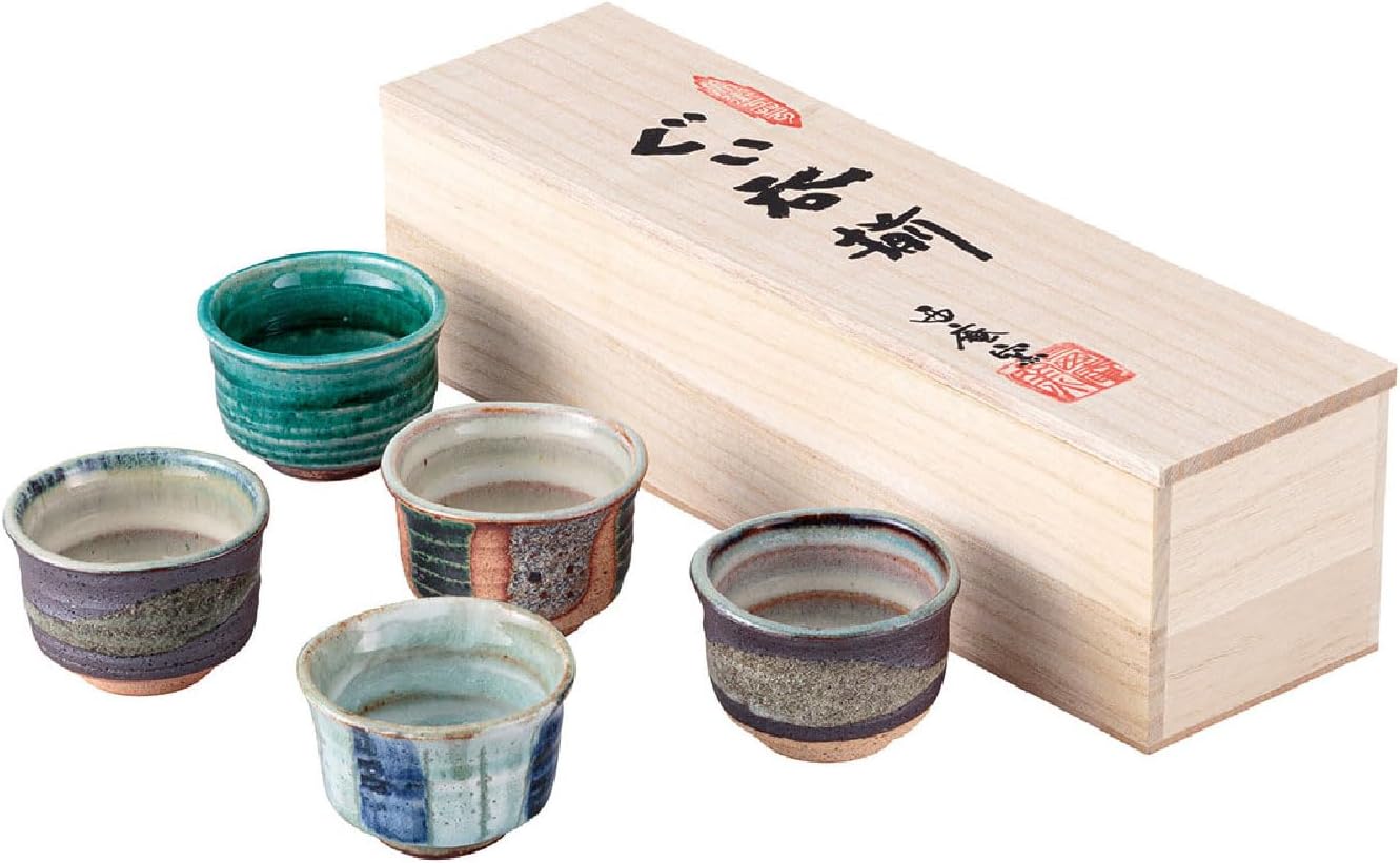 Japanese Traditional Mino Sake Cup (Set of 5) Wine Soju Porcelain Color Variety Sakazuki Cup Gifts (Tsuchimono Goyo)