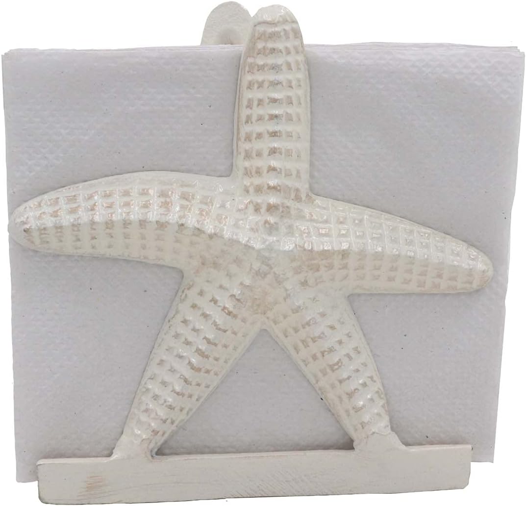 THDC Nautical Napkin Holder, Lunch, Dinner, Nautical Collection Napkin Holder, Made of Metal (Star Distressed Off-White)