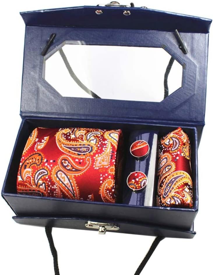 Wedding Party Men Gift Tie Set with Gift Box Solid Necktie Hanky Cufflinks Sets