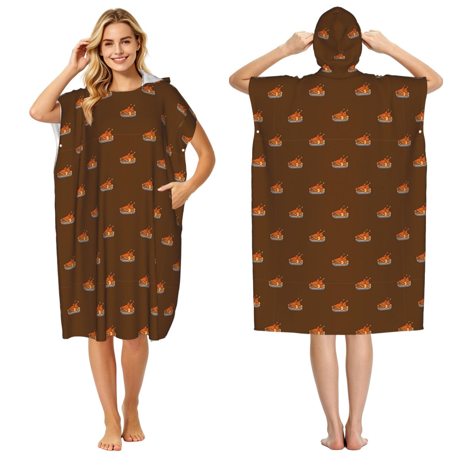 Noble Ren Delicious Roasted Chicken Adult Hooded Beach Towel Swimming Cover Outdoor Wearable Towels Bath Bathrobe Cape Quick Drying