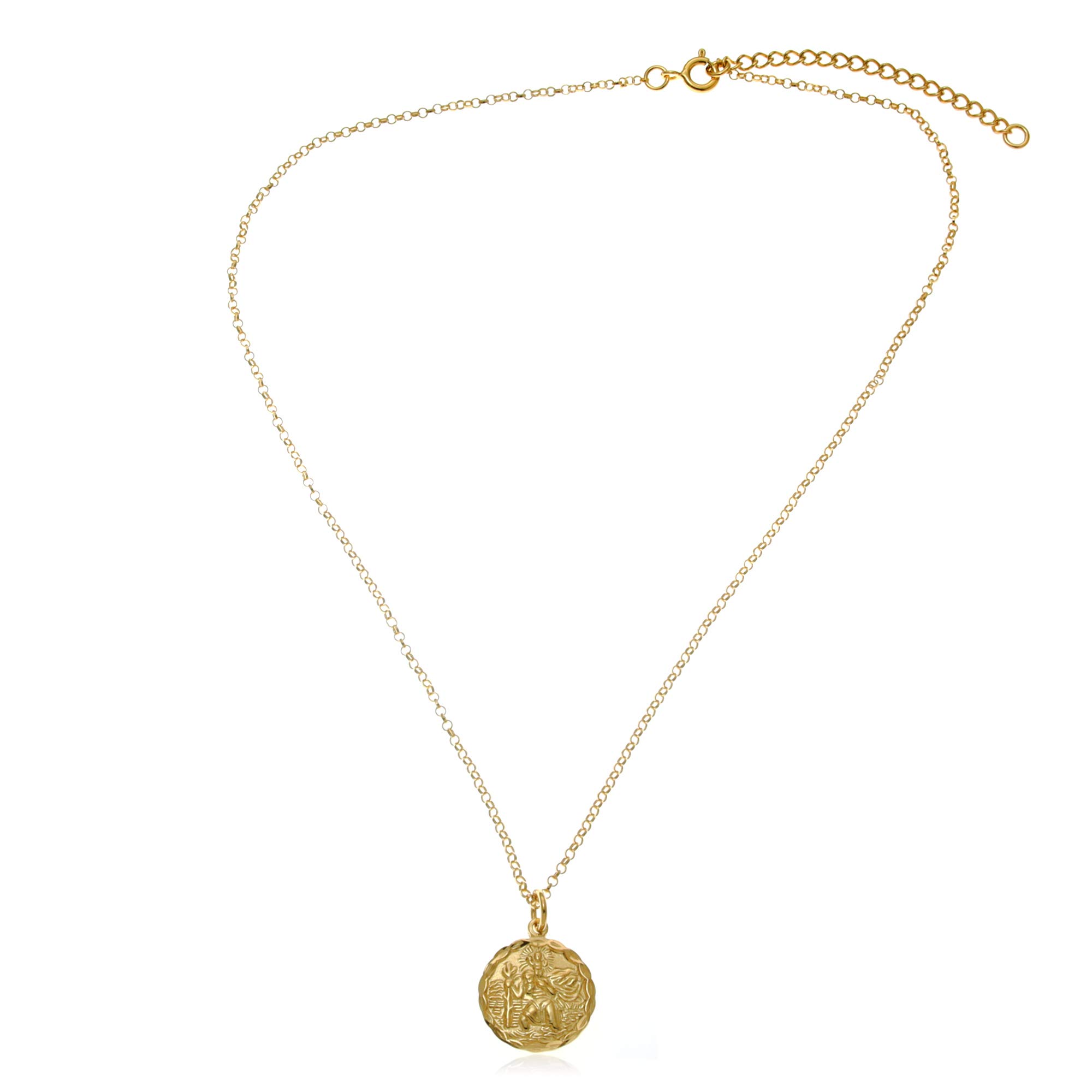 Halskette mit Anhänger St. Christophorus vergoldet Sterling-Silber 925 mit verstellbarer Kette und Geschenkbox
