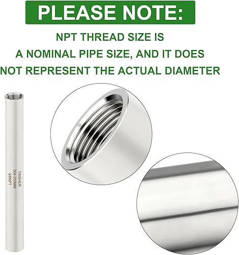 Miniatura 369 de TAISHER 2 accesorios de tubería de acero inoxidable, 1/2 "NPT x 1/2" NPT macho roscado, tubo fundido de pezón de 6 pulgadas de longitud 1.969 in