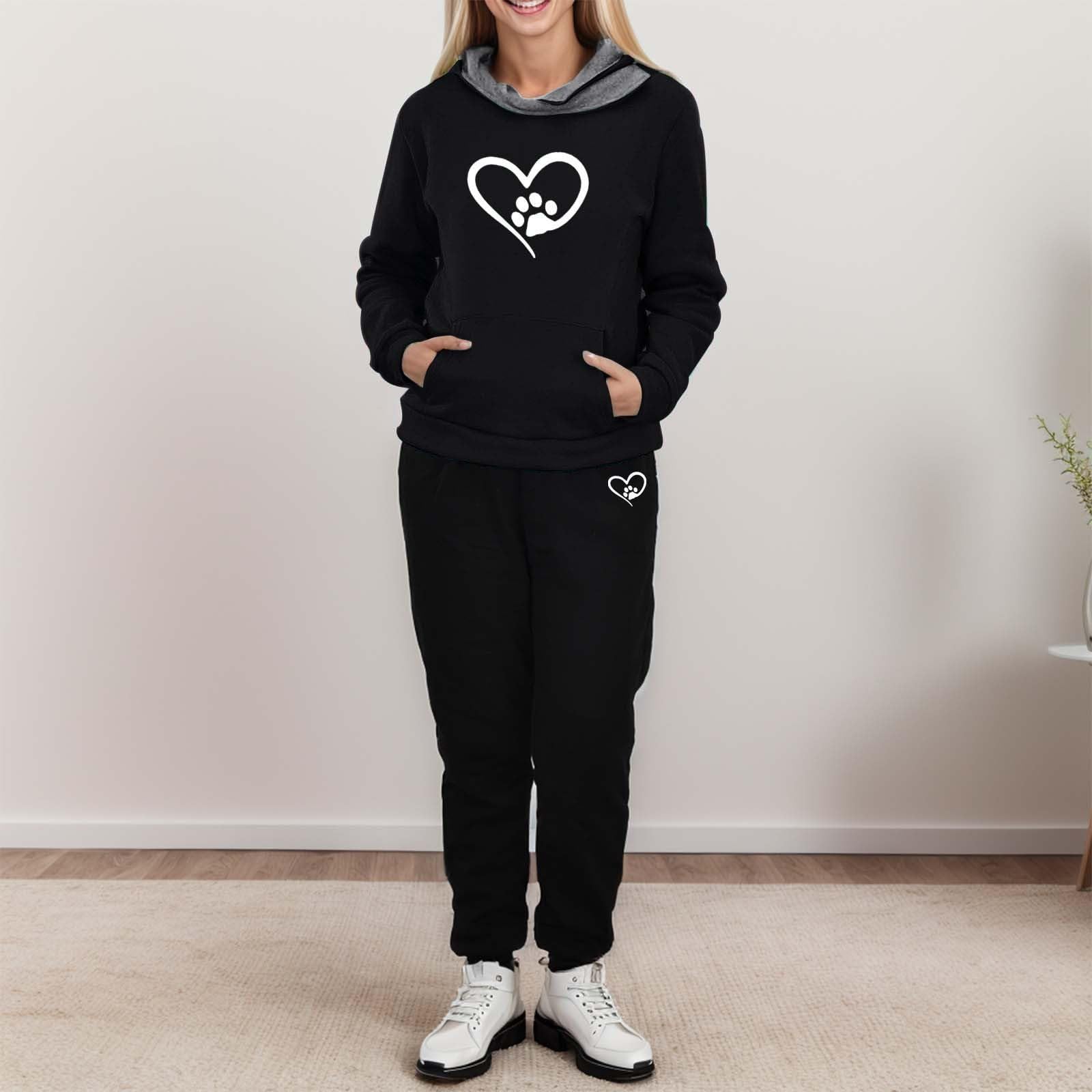 Jogginganzug Damen Damen-Jogginganzüge Zweiteiler Winter 2 Teiler Elegant Hoodies Und Sweatshirts Für Hausanzug Trainingsanzug Baumwolle Warmer Jogger Set Sport Suit Hoodie Oversized