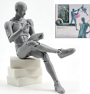 デッサン人形 可動フィギュア 男性 プロ仕様 プレミアム版 30個関節可動 ジェスチャー変更可能 筋肉表現可能 日本語取扱説明書付属 ポーズ 素体 スケッチ デッサンドール スタンド付き マネキン 作画練習 美術用 漫画 (男性)