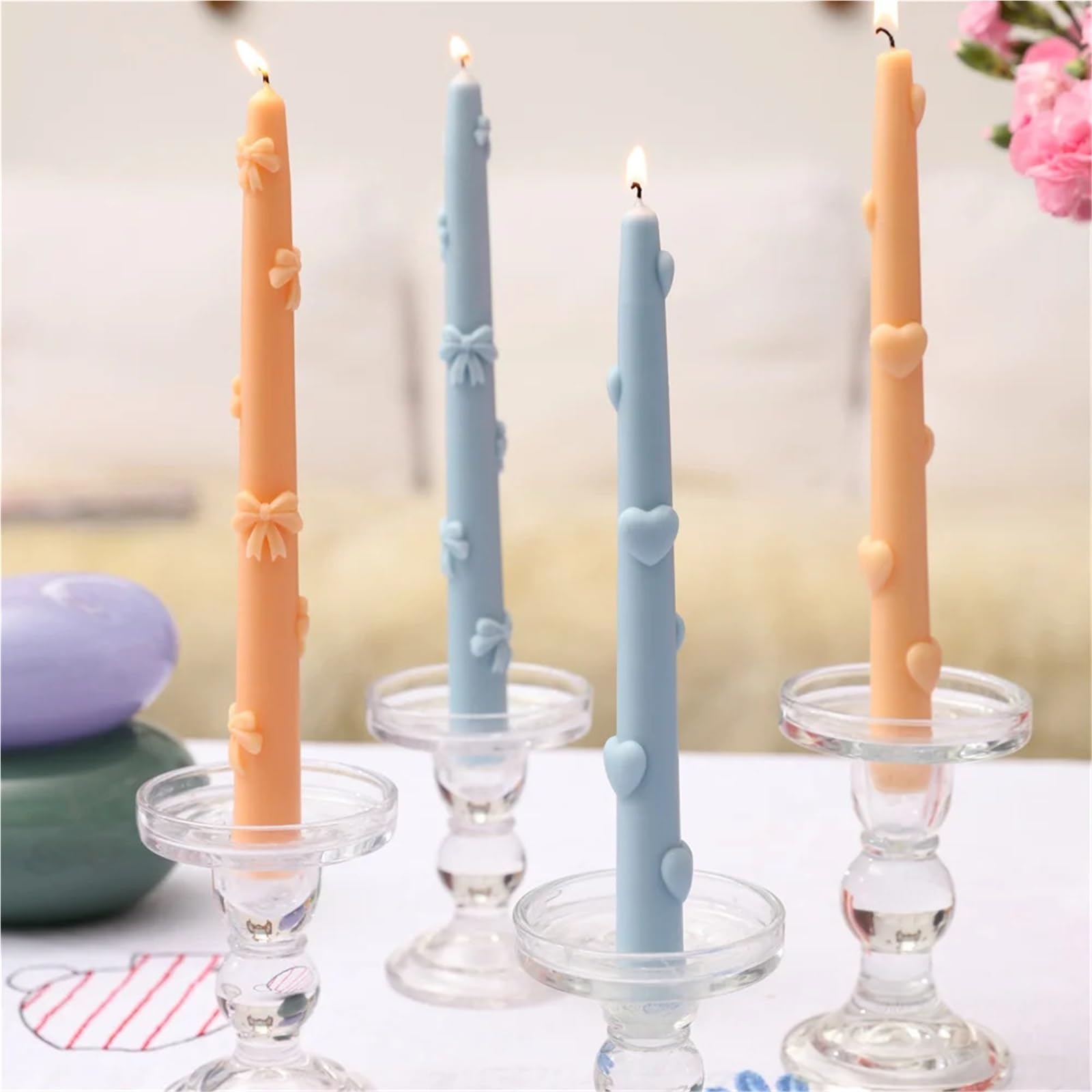 Molde de silicona for velas con forma corazón y lazo, moldes for aromáticas for fabricación, herramientas decoración del hogar para Velas(White Ribbon Bow)