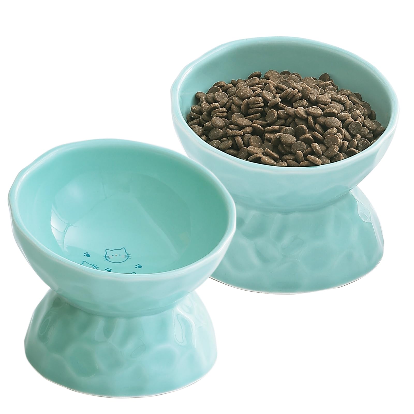 OMAYKEY Ceramic Raised Cat Bowls, Tilted Elevated Cat Food and Water Bowl Set, Porcelain Stress Free Pet Feeder Dish for Cats and Small Dogs,