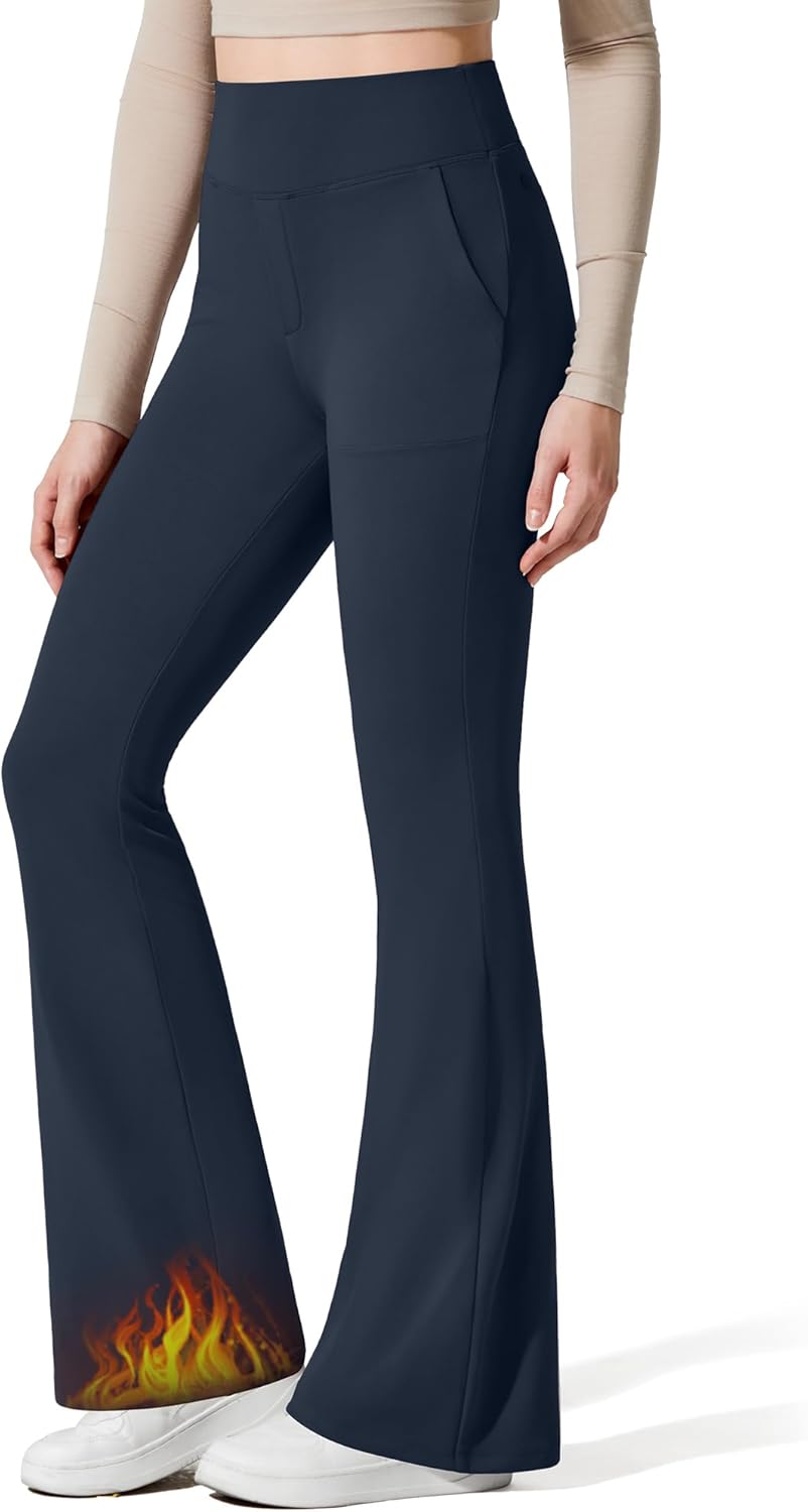 G4Free Barefeel Women's Fleece Lined Flare Yoga Pants Winter Thermal High Waist Leggings with Pockets