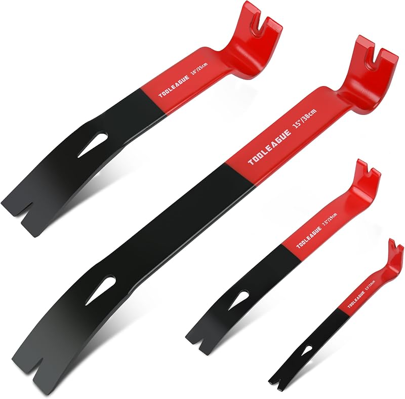 TOOLEAGUE Juego de 4 palancas planas, 5-1/2", 7-1/2", 10", 15" barra de palanca resistente con extractor de clavos, herramientas de carpintería para hacer palanca, raspar, levantar, tirar