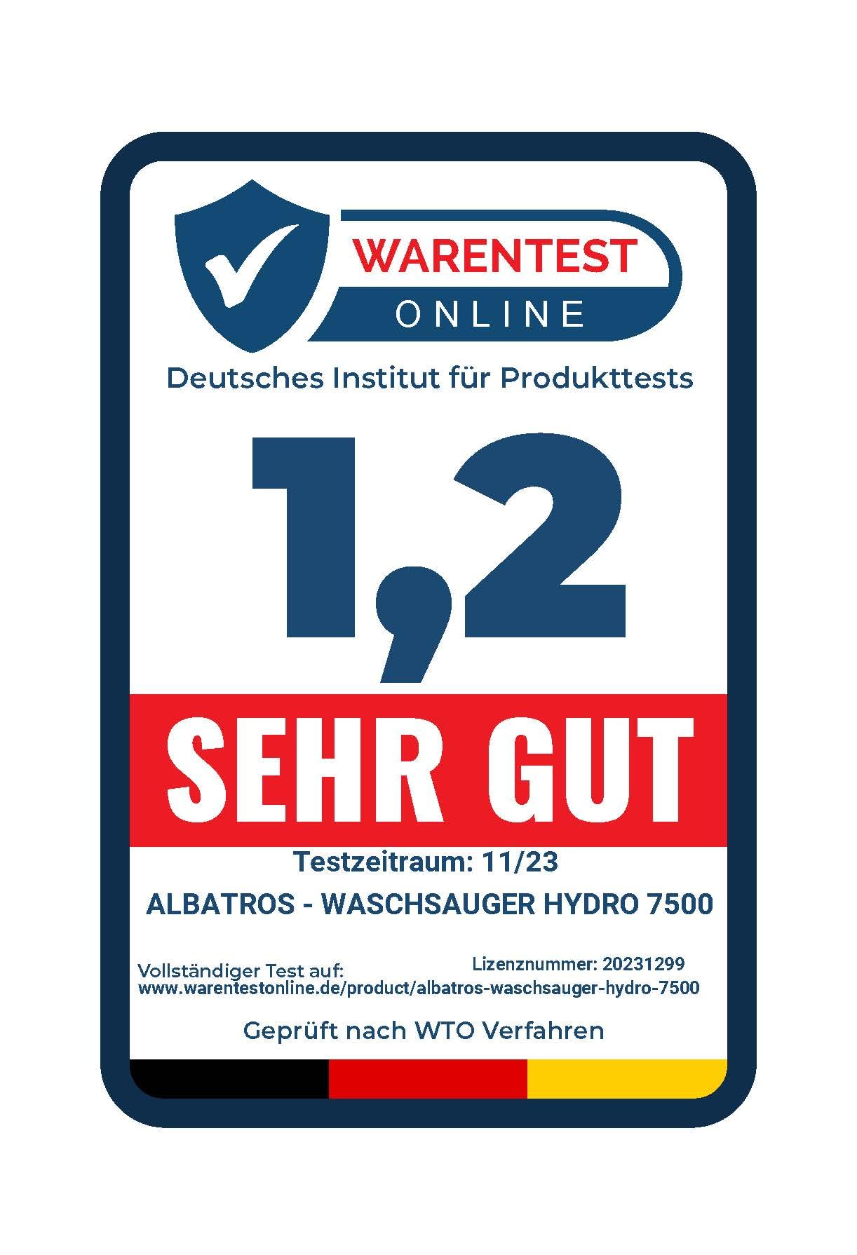 Albatros Nass-Trocken-Sauger Auto HYDRO 7500 + 2l Reinigungs-Shampoo- 4in1 Nasssauger Polster-Reiniger Auto - 1200 W, 20l Volumen, 22 kPa Saugleistung