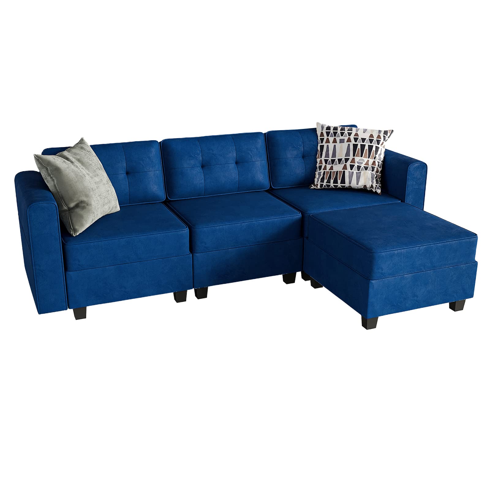 (Incomplete ) Soohow Sectional Sofa with Ottoman, Modern 3 Seater L Shaped Couch with Chaise, Convertible Modular Sectional Sofa with Hidden Storage Space for Living Room, Velvet Sleeper Sectional Sofas