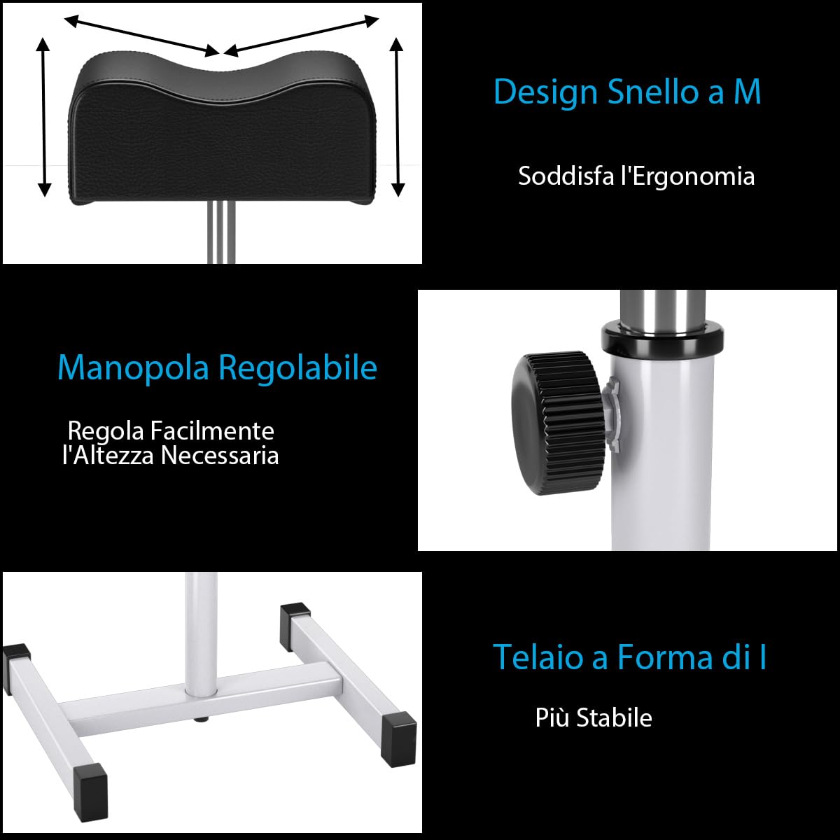 RELAX4LIFE Poggiapiedi per Pedicure Manicure, Altezza Regolabile, Nero