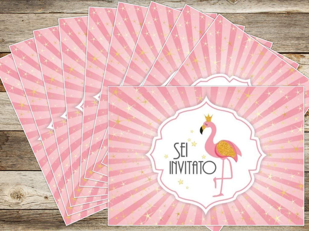 10 Geburtstagseinladungen Für Kinder – Motiv Flamingo/Prinzessin – DIN A6, Italienisch