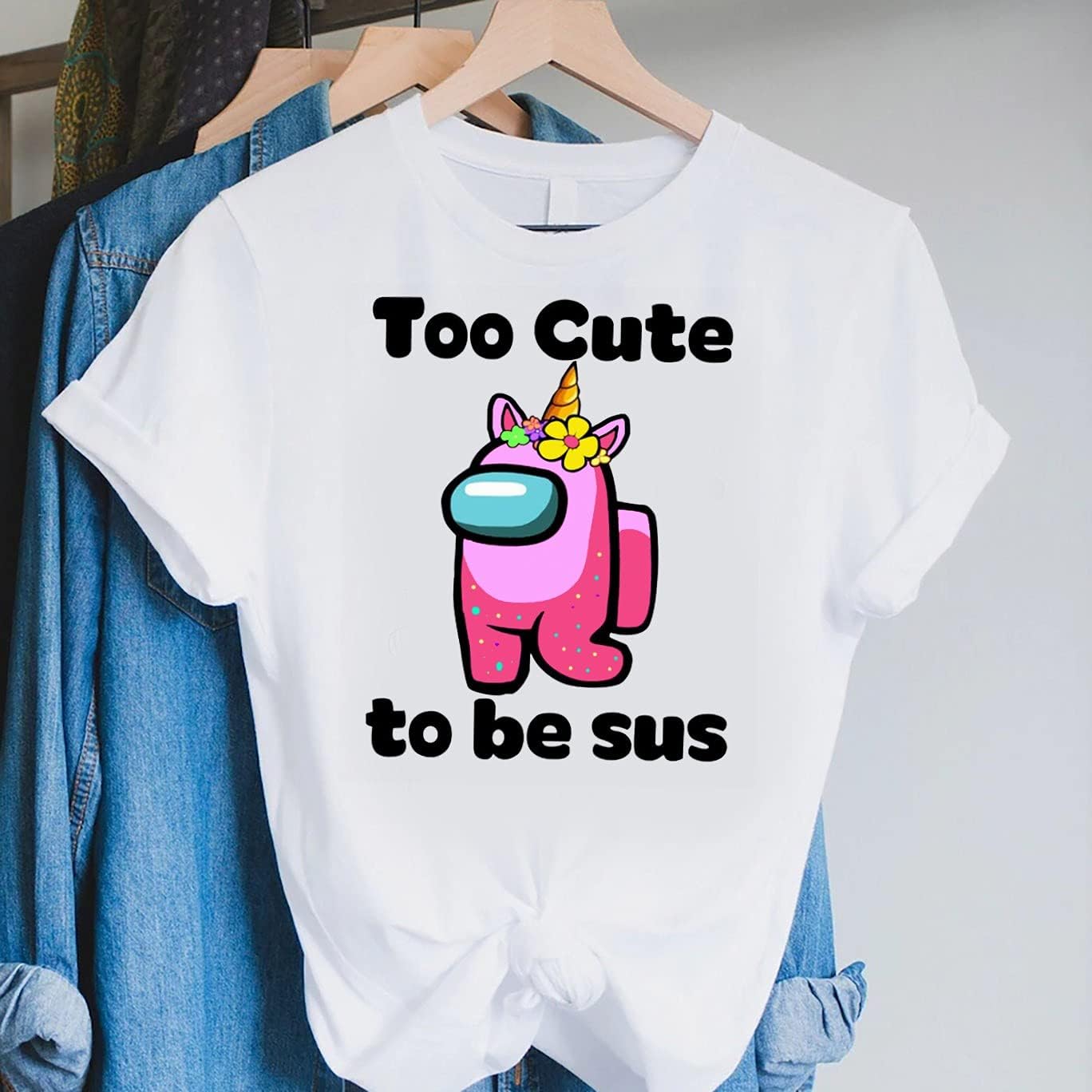 CustomToo Cute To Be Sus T-Shirt, Funny Gamer Shirt, Aliens Shirt, Multicoloured
