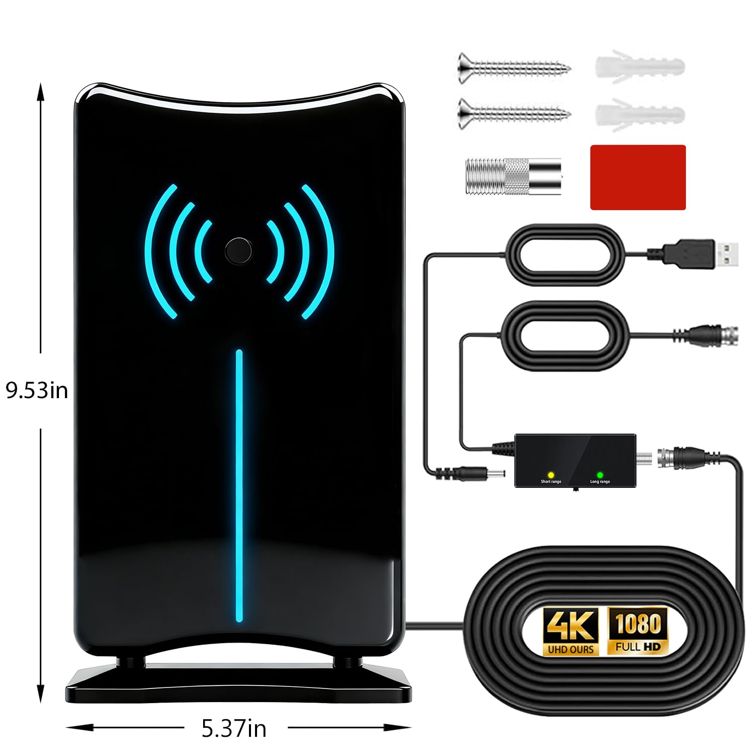 Antena interior para Smart TV, antena HDTV para todos los televisores con amplificador de señal de amplificador, compatible con 4K 1080p, antenas de fácil instalación para televisores sin cable (DT028