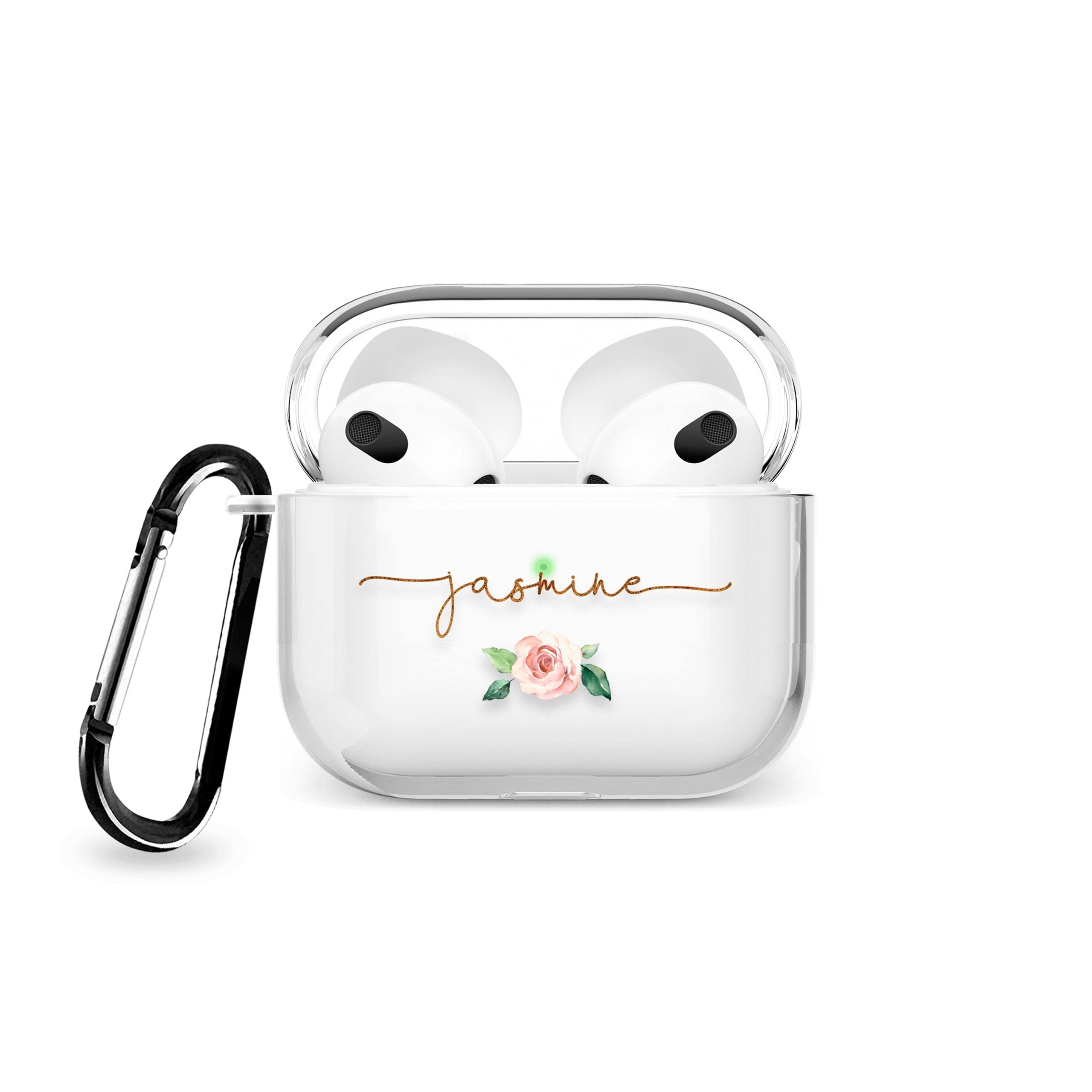 Tirita Personalised Custom Case Compatible with Apple AirPods 4th gen, Support Wireless Charging, with Carabiner, Front LED Visible [08- Rose Gold Monogram] — view 10