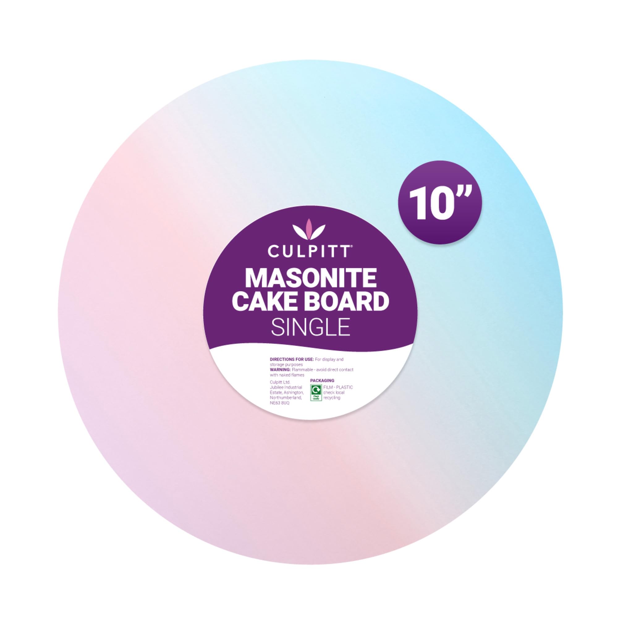 Culpitt 10" Pastel Ombre Cake Board, Extra Strong, Pink & Blue, Masonite, Round, 5mm Thick | 25cm | 10 Inch Round