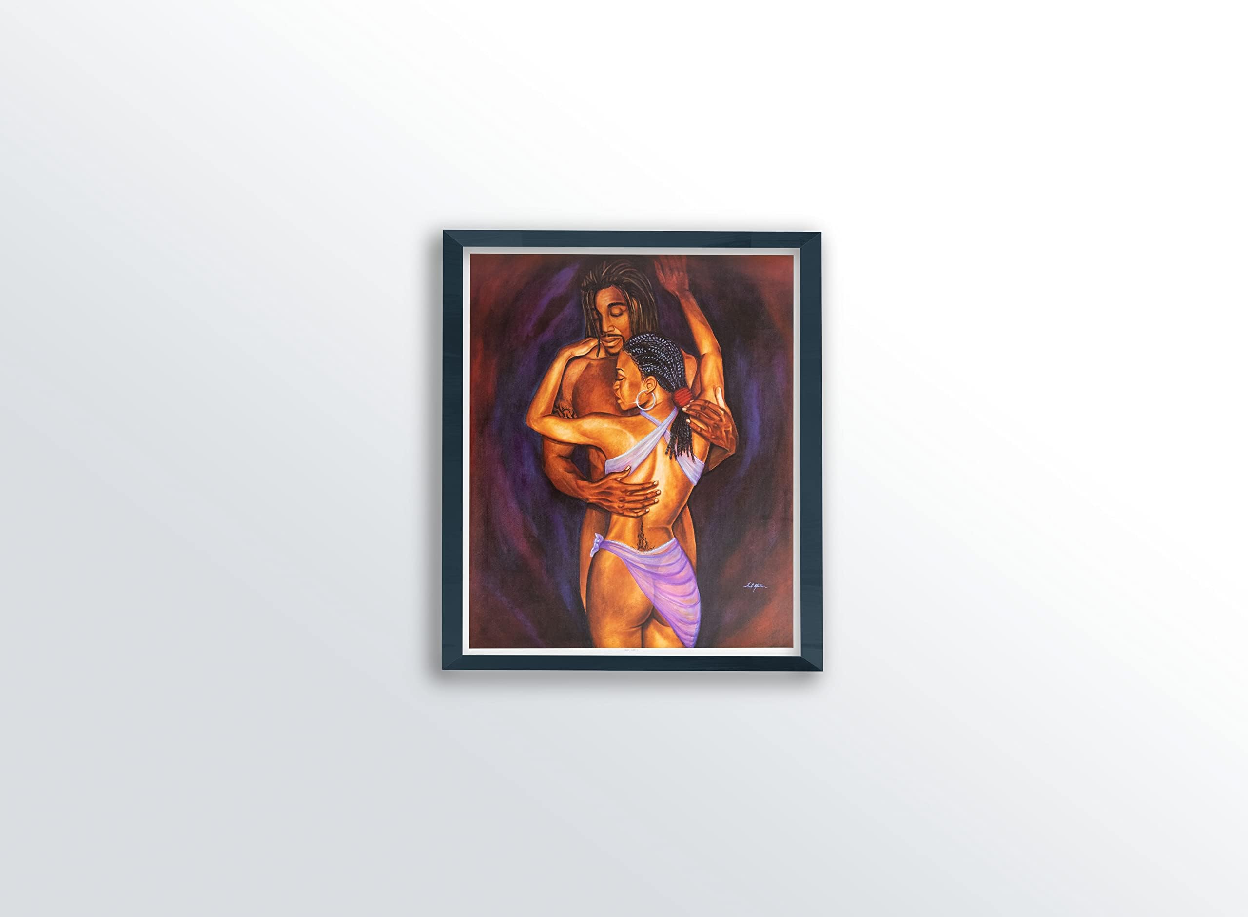 Just Hold Me (Romance/Couples) - Fred Mathews 24x30 Black Framed - African American Black Art Print Wall Decor Poster #9e6