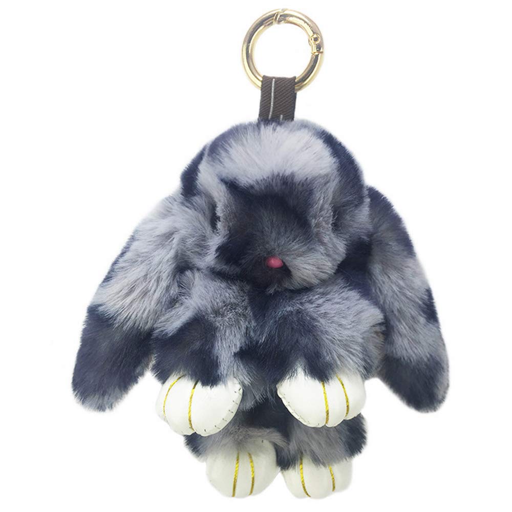 Bunny Keychain Soft Cute Faux Rabbit Fur Fluffy Keyring Leopard for Car Handbag