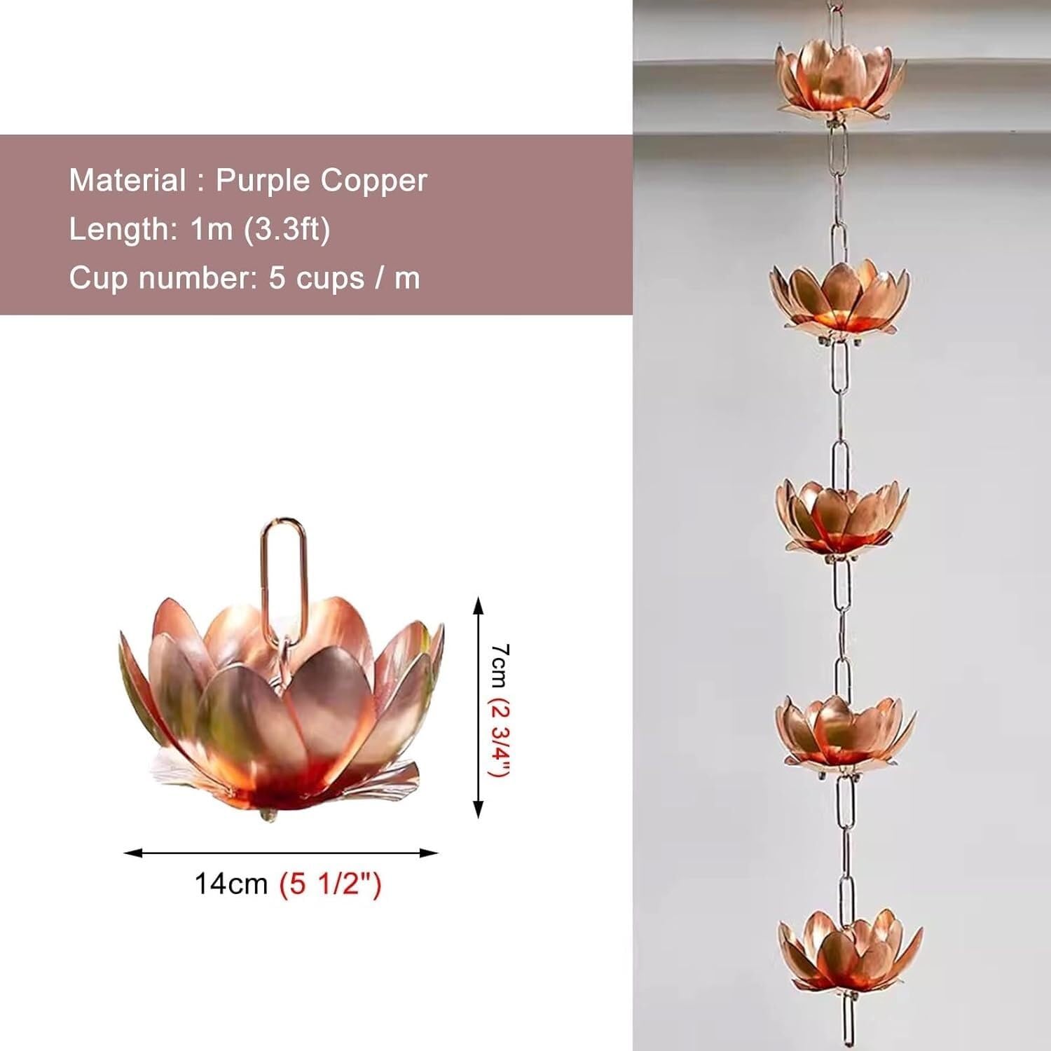 Rain Chain Petals Rain Chain for Gutters Downspouts, Rain Chains Rainwater Diverter 1m