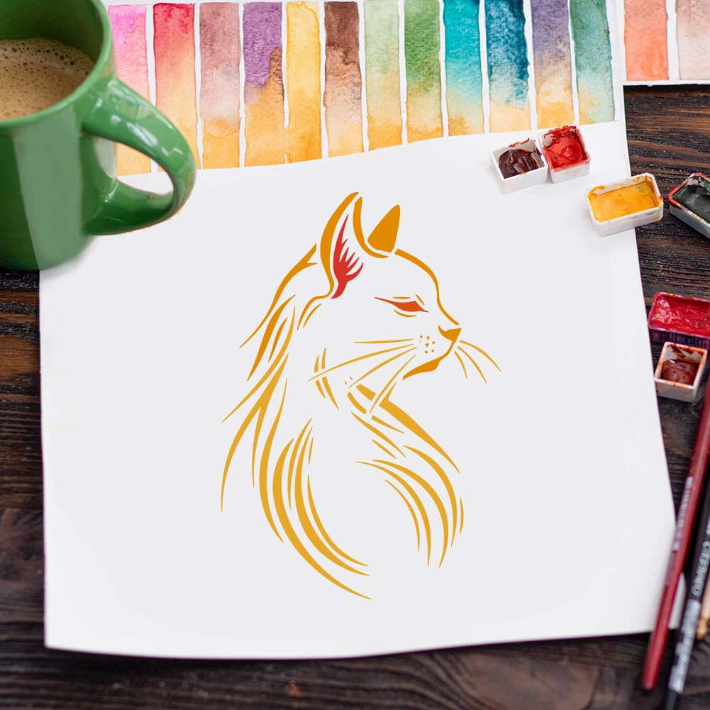 FINGERINSPIRE Cat Profile Large Stencil 29.7x21cm Cat Side Face Painting Stencils Reusable Cat Templates Animal Themes Drawing Templates for Wall Fabric Tiles Floor Paper Furniture Wood - Image 4