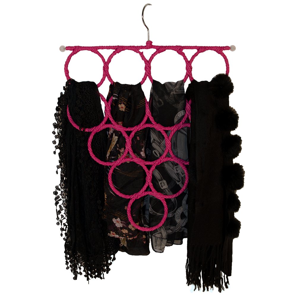#1 Scarf Hanger Closet Organizer for College Dorm Room Accessories Storage Using Our Sturdy 14 Ring Design for EZ Display of All Sized Scarves or Ties on Closet Rod, Wall Mount Hook or Over the Door
