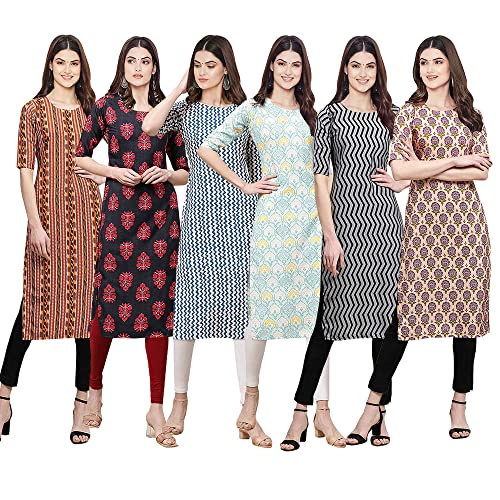 Image of Pinkmint Women's Crepe Digital Print Straight Kurta [Pack of 6] (CKE-329-353-330-333-341-343)