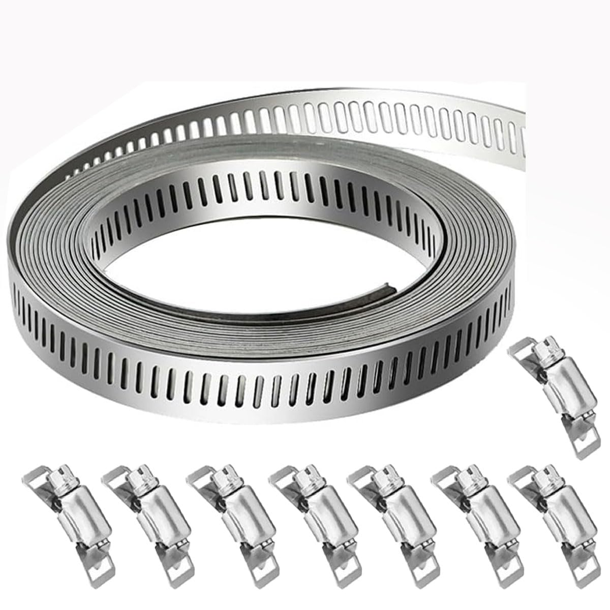 Uhuan Hose Clamp with 8 Fasteners, Stainless Steel Jubilee Clips Large Adjustable Clamps Worm, with Fasteners Clamps for Intercooler Pipe Plumbing Tube and Fuel Line (3M)