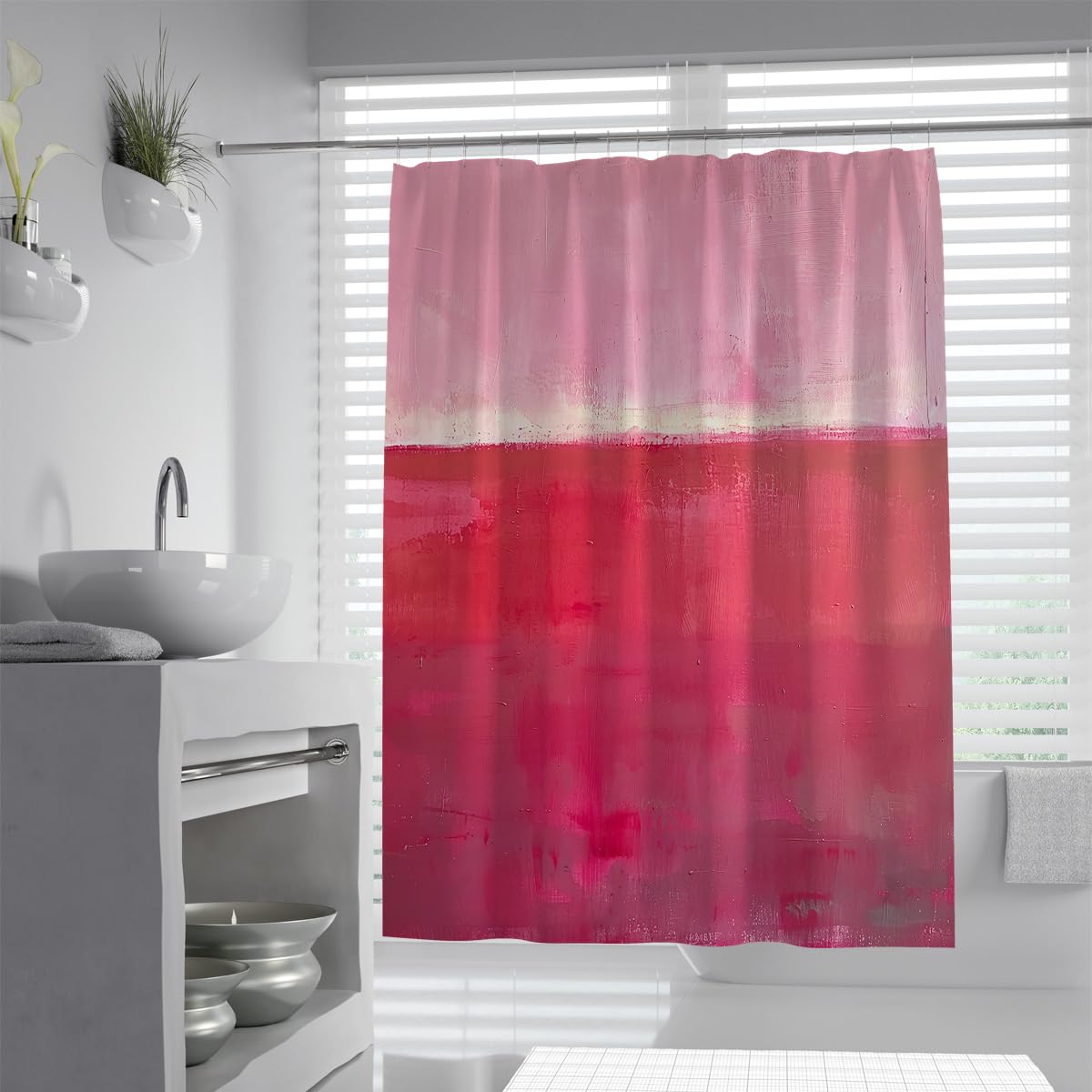 Rideau Douche Salle de Bain Rose Rouge dégradé ombré W180xL220 cm