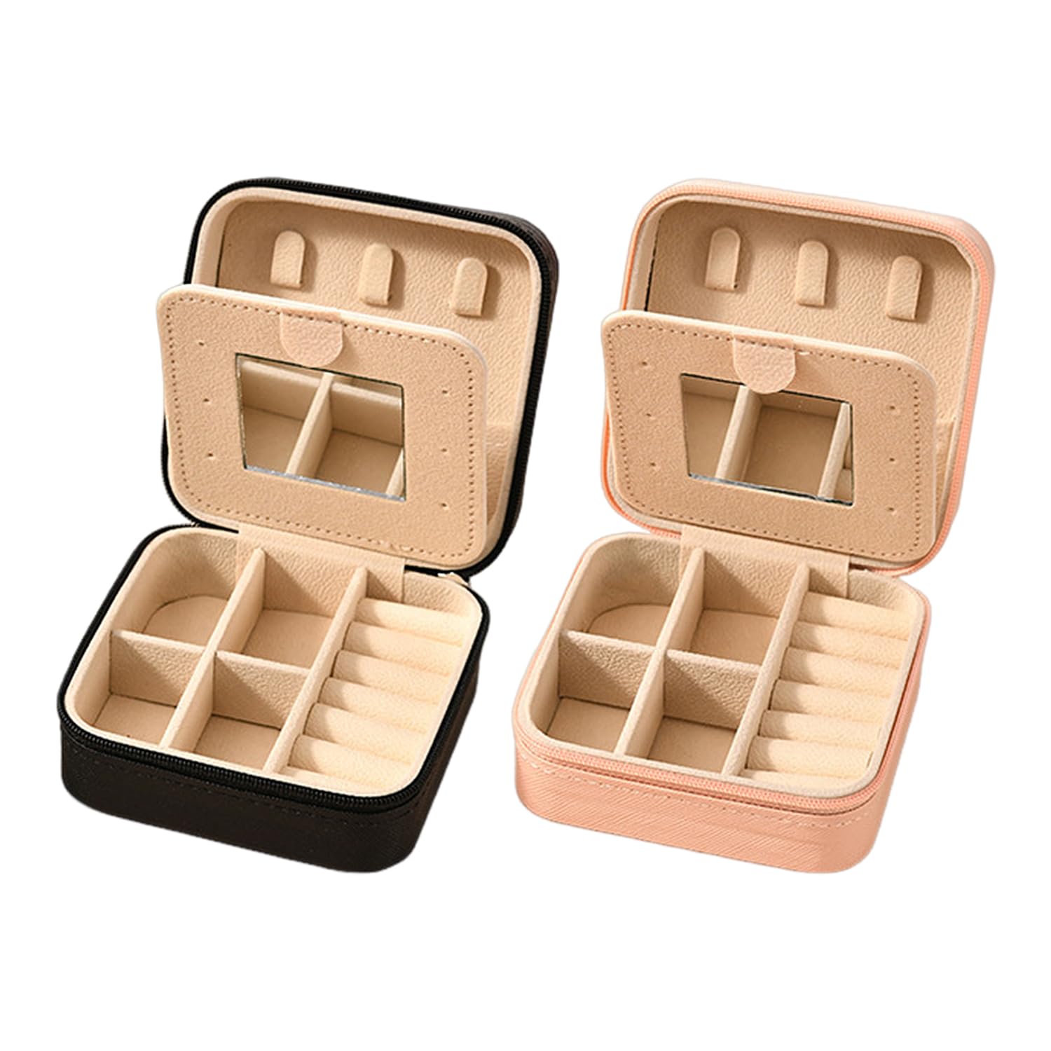 USHXVG 2 Pieces Of Travel Jewelry Storage Box, Compact And Portable, Built-In Mirror, Zip Opening And Closing Neatly Stored, Suitable For Carrying Out, Home Finishing, Gift Giving (10Cm*10Cm*5Cm).