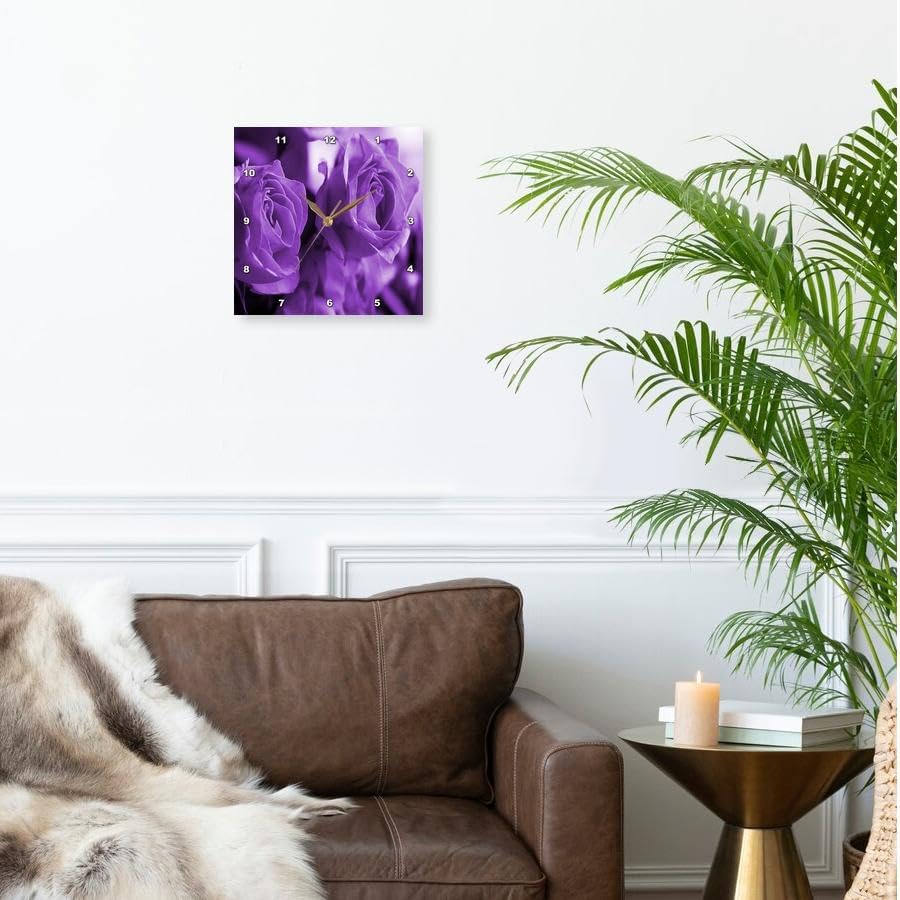 Miniatura 2 de 3dRose DPP_6917_3 Reloj de pared con tres rosas moradas polvorientas, 15 x 15 pulgadas