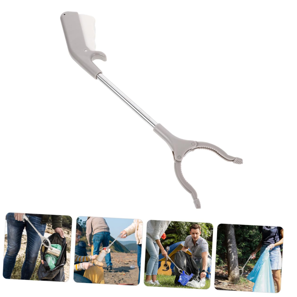 60cm Stainless Steel Trash Picker Grabber Tool with Thickened Plastic Clamp, Outdoor Garbage Clamp for Rubbish Pickup and Waste Collection, Sanitation Cleanup Equipment