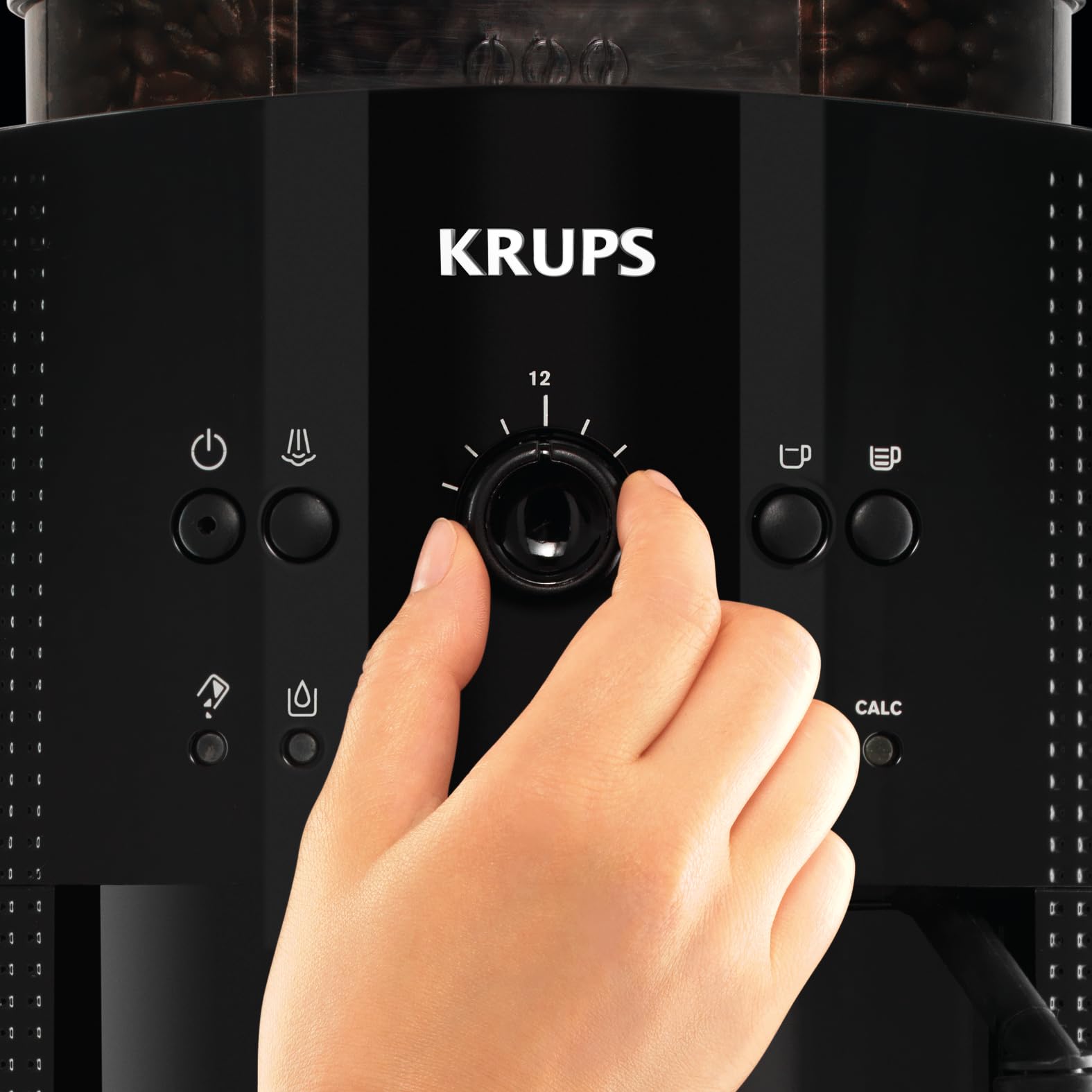 Krups Essential Meccanica Nera + Kit decalcificazione, Macchina da caffè Superautomatica, Meccanica, Schiumatore per latte, EA8108OM