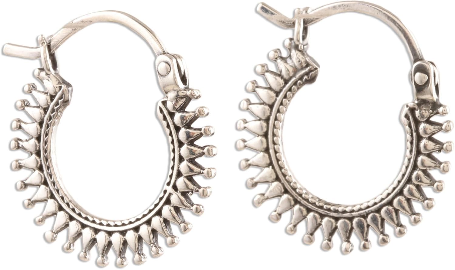 NOVICA Artisan Handmade Sterling Silver Hoop Earrings India [0.9 in L x 0.8 in W x 0 in D] ' Bright Rays'