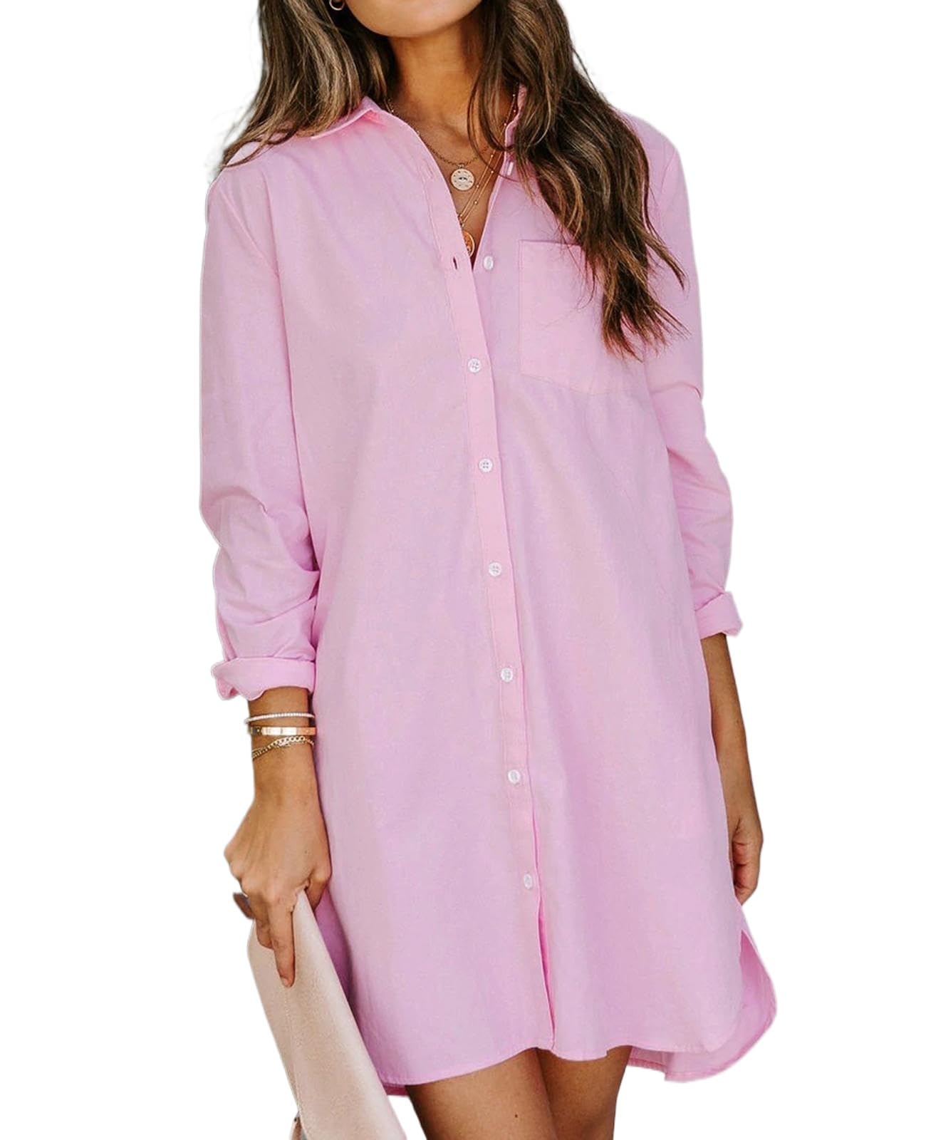 MINTLIMIT Womens Button Down Shirt Dress Spring Summer Loose Casual Long Sleeve Shirt Dresses with Pockets 2025 Trendy