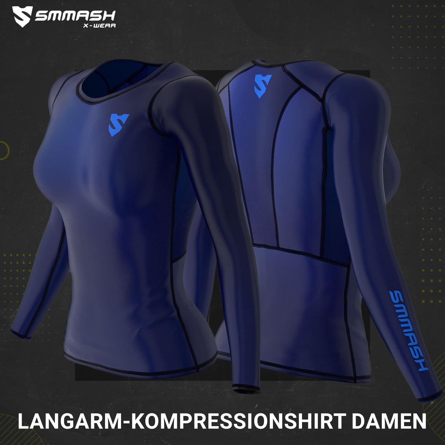 SMMASH Kompressionsshirt für Damen Langarm Longsleeve, Funktionsshirt für Sport Outdoor OCR Cross-Training Fitness Yoga Gym, Atmungsaktives Langarmshirt, Professionelle Sportbekleidung