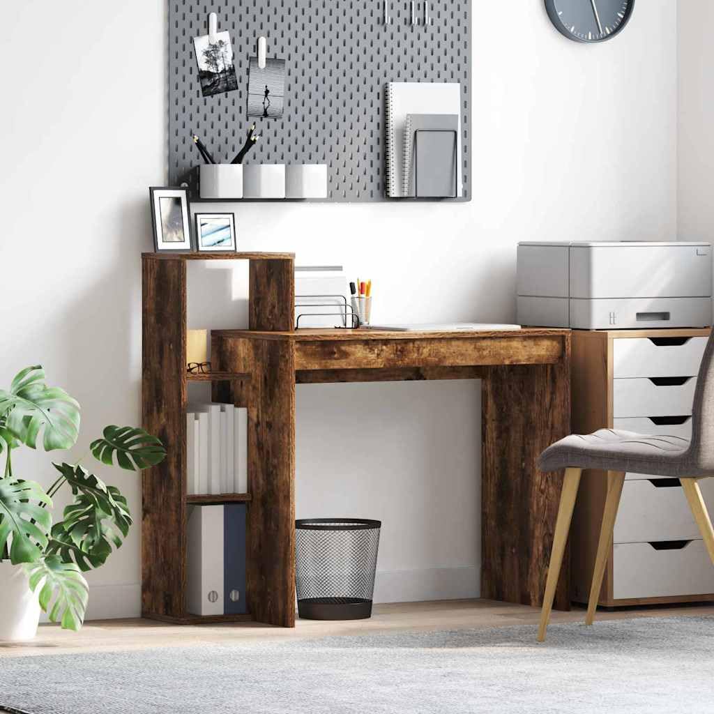 Scrivania affumicata 100 x 40 x 90 cm, materiale in legno, scrivania per computer con 3 ripiani, moderna per la casa, ufficio, durevole, molto spazio