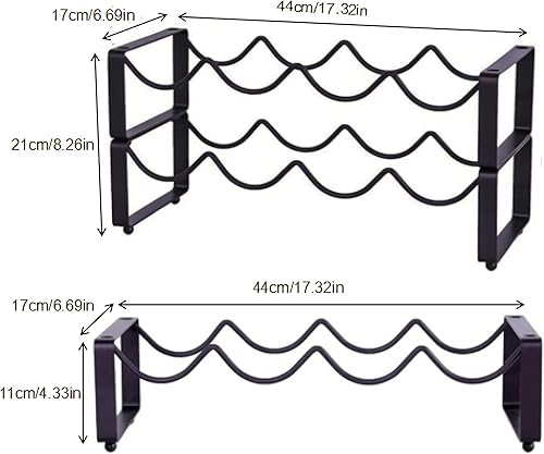 Miniatura 4 de Estante apilable para vino de 2 niveles, organizador independiente de 8 botellas, soporte para exhibición, gabinete de encimera, estante de