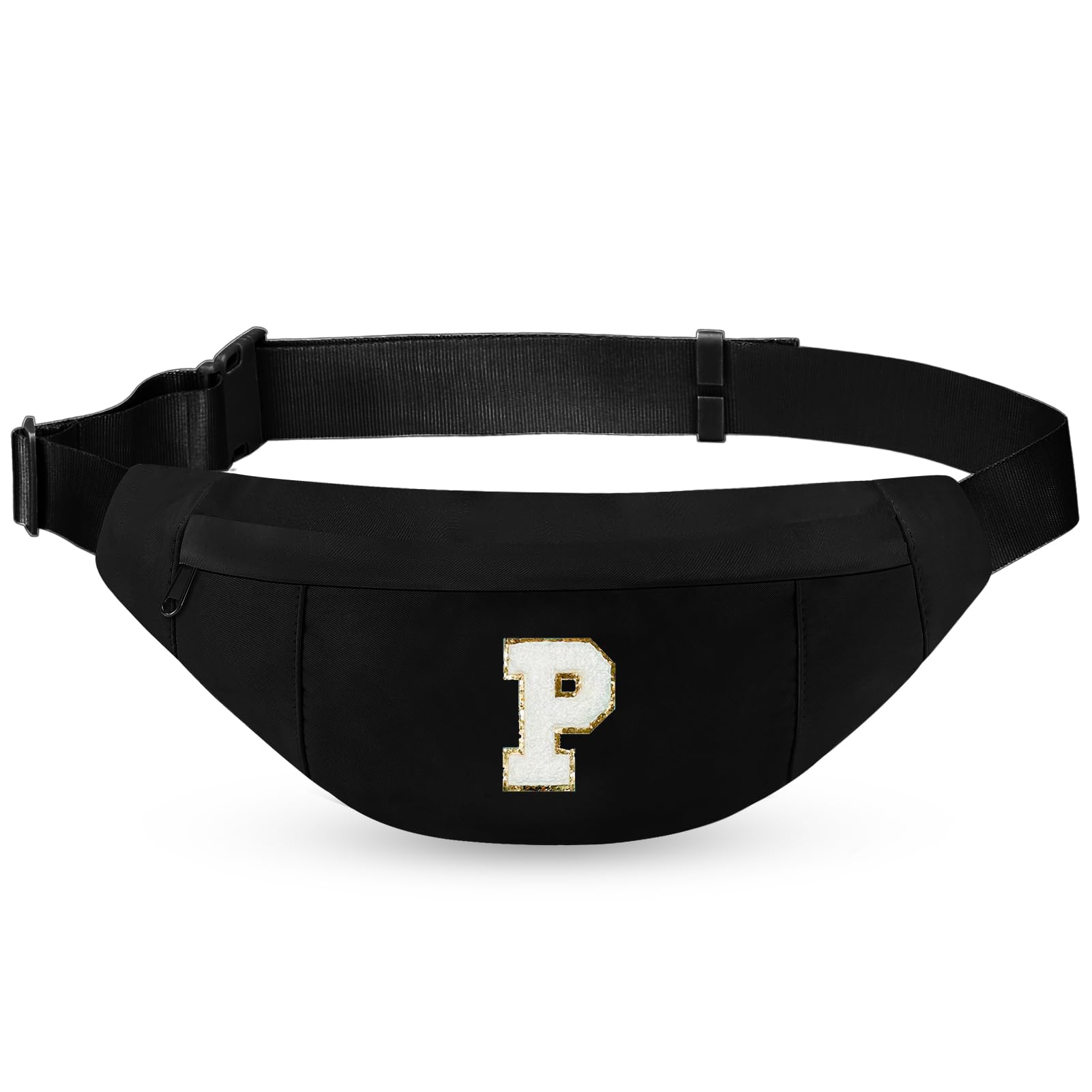 Birthday Gifts for Women Men,Personalized Fanny Pack Crossbody Bag Waist Pack with Initial Letter Patch,Christmas Gifts Cute Trendy Stuff for Daughter Sister Her,Black P